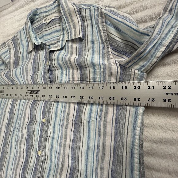 Gap Womens Boyfriend Fit Striped Button-Down Shirt Long Sleeve Small Linen Blue - Picture 6 of 7